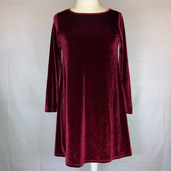 Burgundy Faux Velvet Long Sleeve Dress Womens Size S - Picture 3 of 13